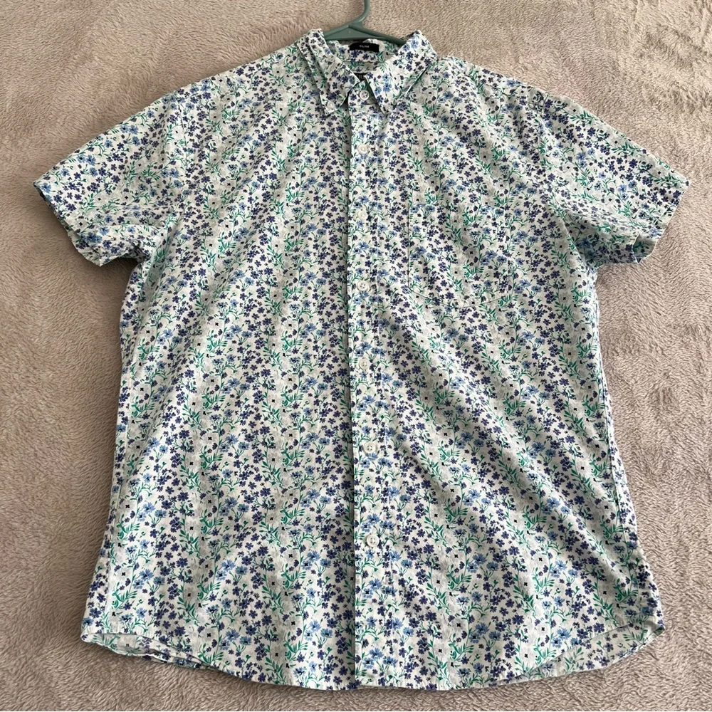 J. Crew Factory Shirt Printed short-sleeve slim flex casual Men's M Floral BS146